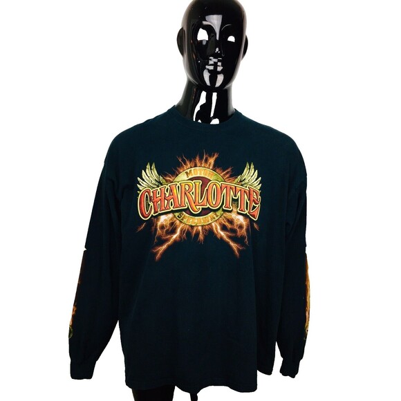 Charlotte Speedway Motor Racing Moto Biker Flames Cross Southern Speed LS Shirt - Picture 6 of 9